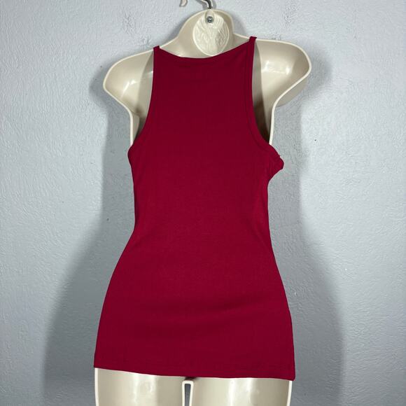 NEW! Guess Ribbed Tank Strappy Red Love Logo Casual Top - M - Picture 4 of 5